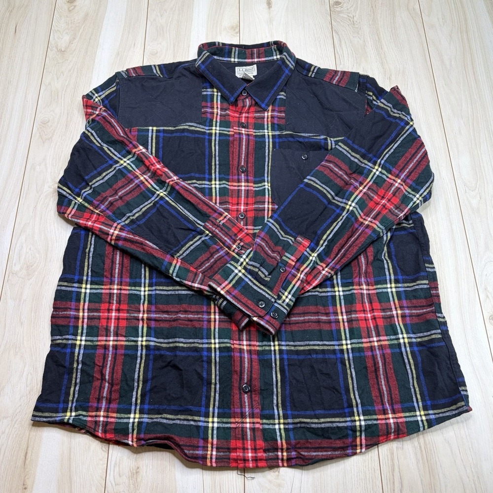 Vintage L.L. Bean Mens Patchwork Plaid Flannel Shirt Multicolor XXL Fitted